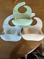 Set 3 Silicone Baby Bibs w/Food Catcher Pocket Adjustable, Waterproof BPA-FREE