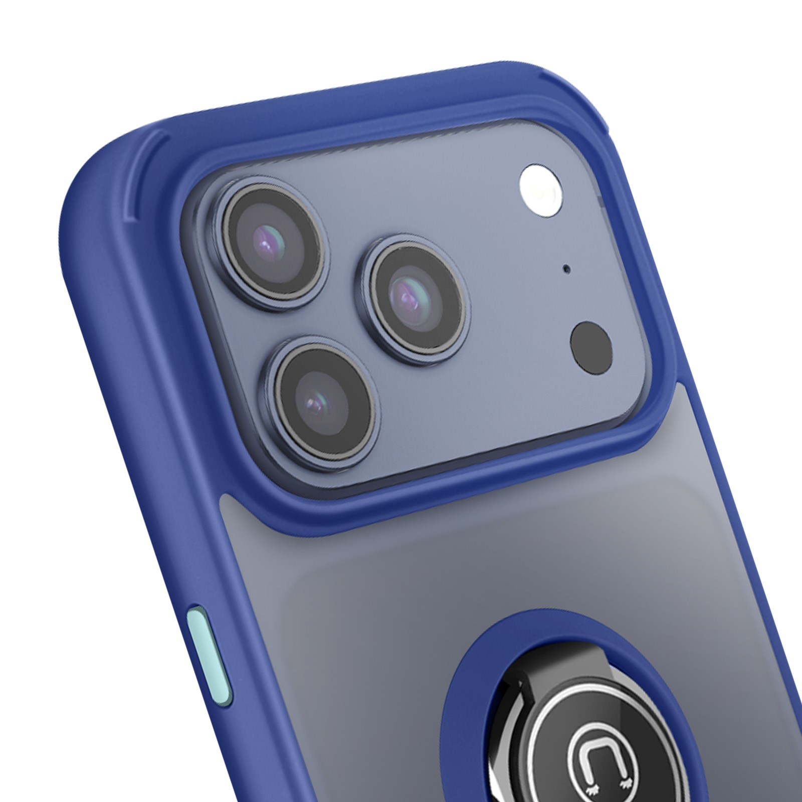 Coque iPhone 17 Pro avec anneau anti-chute bleu pour selfie stable