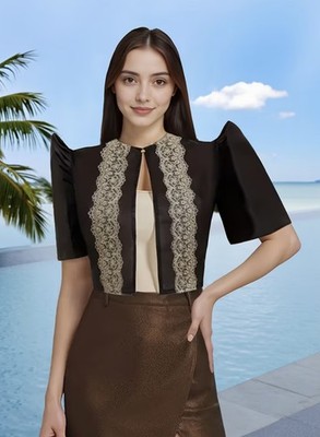 Modern Filipiniana Bolero Crop Top With Puff Sleeves XL