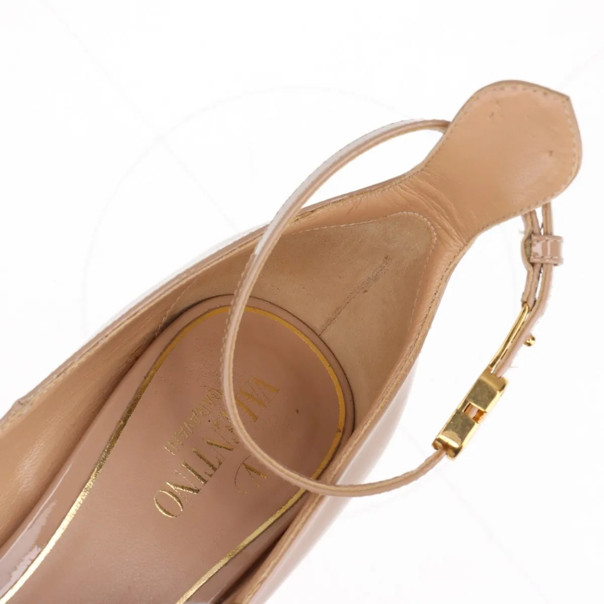 Valentino Garavani Patent Leather Strap Pumps 35 Ladies' Pink Beige V logo Buckl thumbnail 11