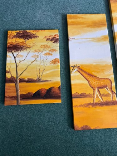 Large 4 Piece Panel Set Wall Art Canvas Pictures Giraffes Sunset Africa Prints - Picture 3 of 4