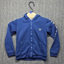 True Religion Kids Hoodie Jacket Medium Navy Blue Gold Glitter Logo Sherpa Lined