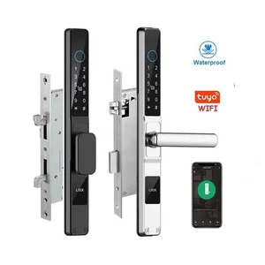 Smart Door Lock Tuya WiFi Sliding Aluminum Euro Double Hook Mortise Password Key