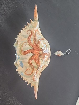 Decoupage Crab Shell Ornament Beach Decor Art