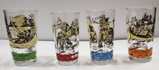 SET OF 4 DRINKING GLASSES 1950 s DAVY CROCKETT HERO OF ALAMO BEAR INDIAN FIGHTER