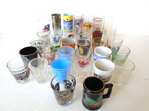 Vintage & Souvenir Shot Glass Lot of 33 Las Vegas, Novelty, States - Barware