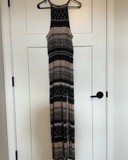American Eagle Outfitters Maxi Dress S Black Beige Halter Side Slit