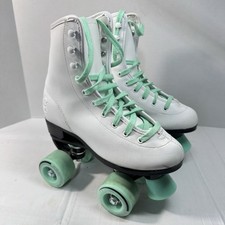 C Seven C7 White Quad Roller Skates Kids Girl Size 3 Mint Green Wheels Stopper
