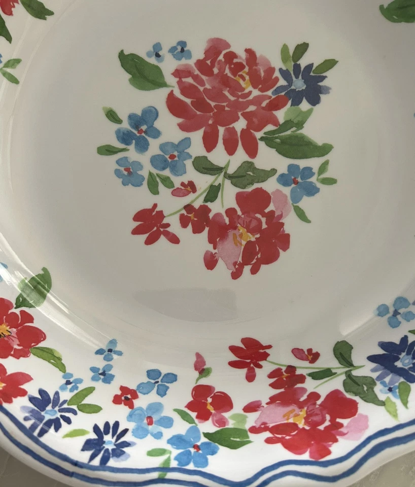 RARO The Prairie Rachel Ashwell Rojo y Azul Floral 13.75” CHIP BOWL Melamina HVY Foto 2 de 4
