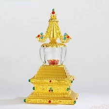 Stupa Alloy Tibetan Buddhism Sarira Dagoba Home Temple Shrine Worship Decor 9"