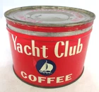 VINTAGE YACHT CLUB  BRAND COFFEE TIN ADVERTISING COLLECTIBLE  D-603