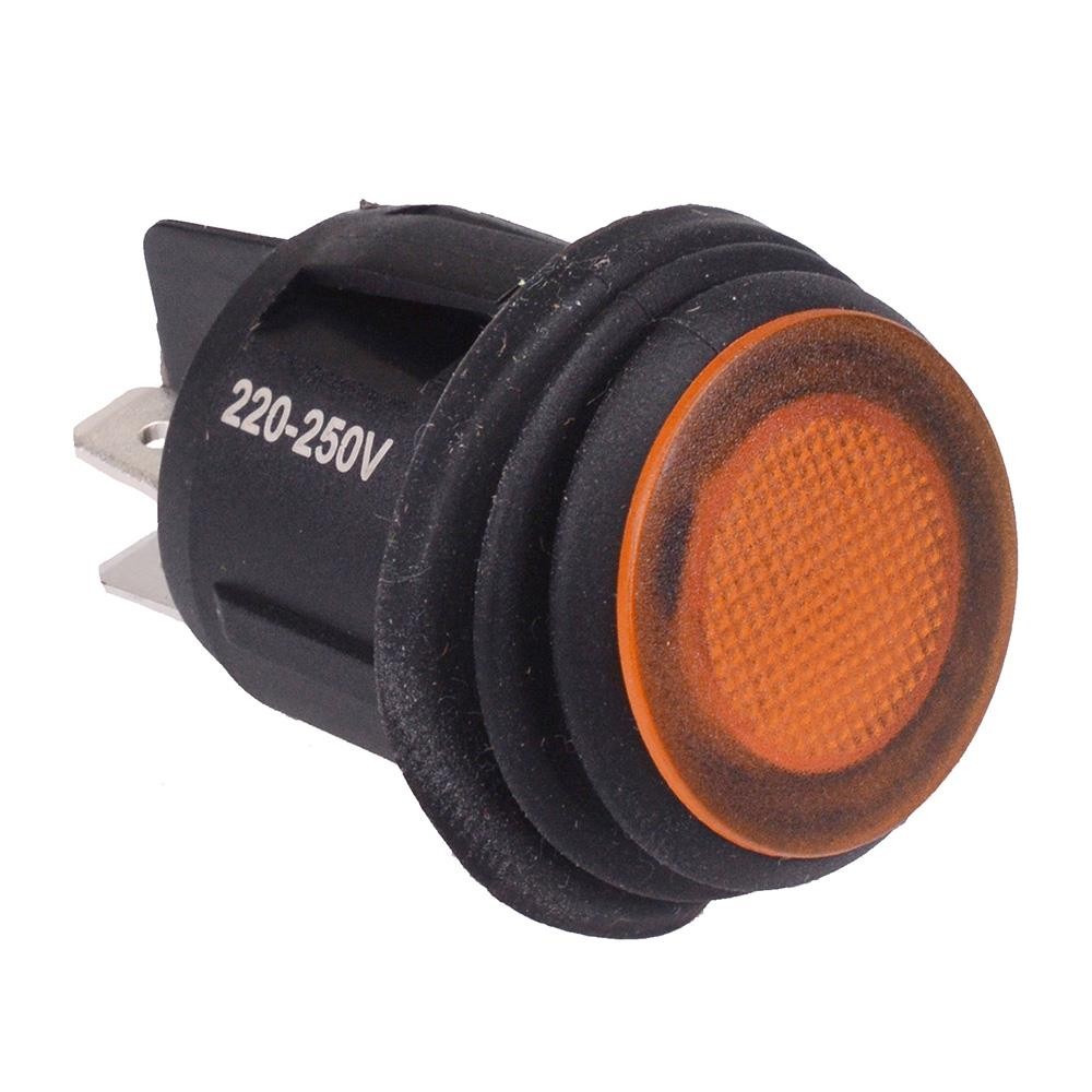 Yellow 230V illuminated Waterproof On-Off 20mm Round Rocker Switch DPST 10A