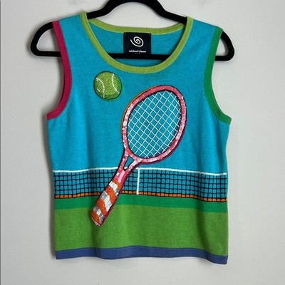 Vintage Michael Simon Sweater Vest Womens Medium Tennis Beaded