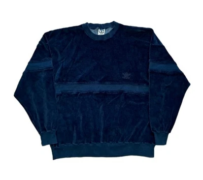adidas 80 Vintage Crewneck Sweatshirt L Made in Brazil Velvet Velour Navy Indigo - Photo 1/4