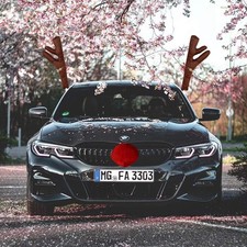 Christmas Car Reindeer Antlers and Nose Decorations Kit Vehicle Costume Plush Ru