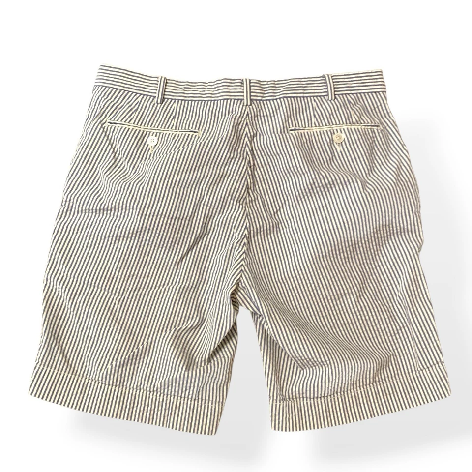Bermuda polo masculina Ralph Lauren clássica tamanho 34 azul creme Seersucker 381 Bleecker - Imagem 2 de 4