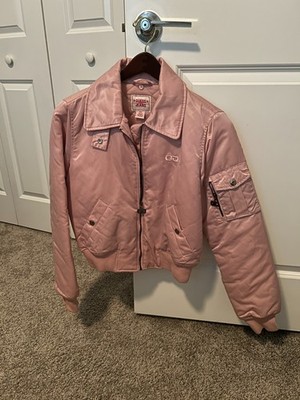 Guess Jeans Girls Quilted Jacket Pink M Full Zipper Nylon