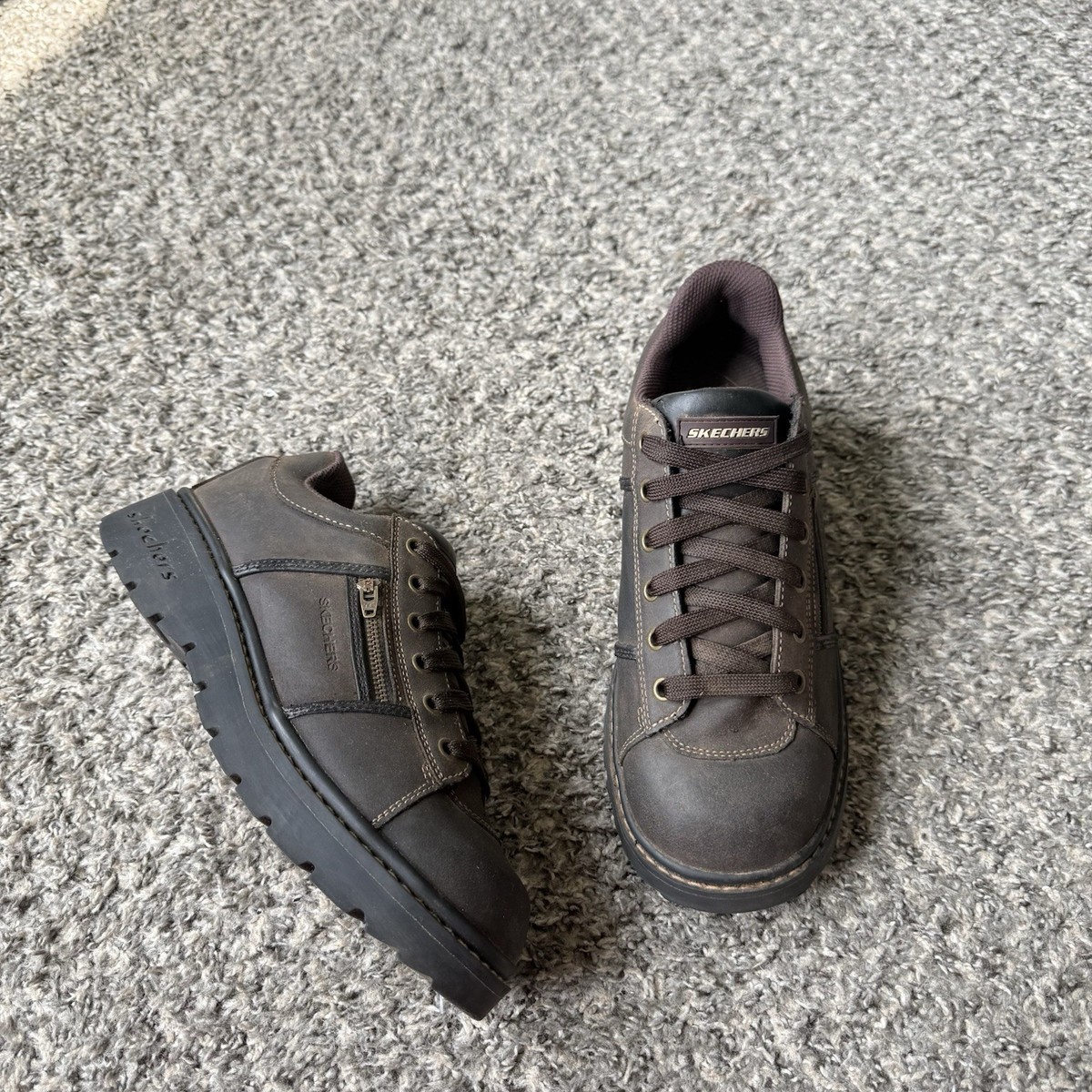 Vintage Skechers USA Brown Leather Y2K Mens 10 Lace up Creeper Oxford Vintage Y2K Skechers Jammers Brown Chunky Lace Up Shoes  main image 3