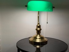 Vintage Lite Source Brass Bankers Desk Lamp Green Glass Shade Pull Chain Works