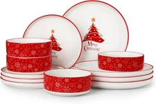 MALACASA Plates and Bowls Sets, 12 12 Pcs (Service for 4), Christmas Tree 