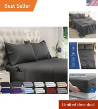 Cooling King Size Bed Sheets Set - 4 pcs with 21  Deep Pocket  Side Storage