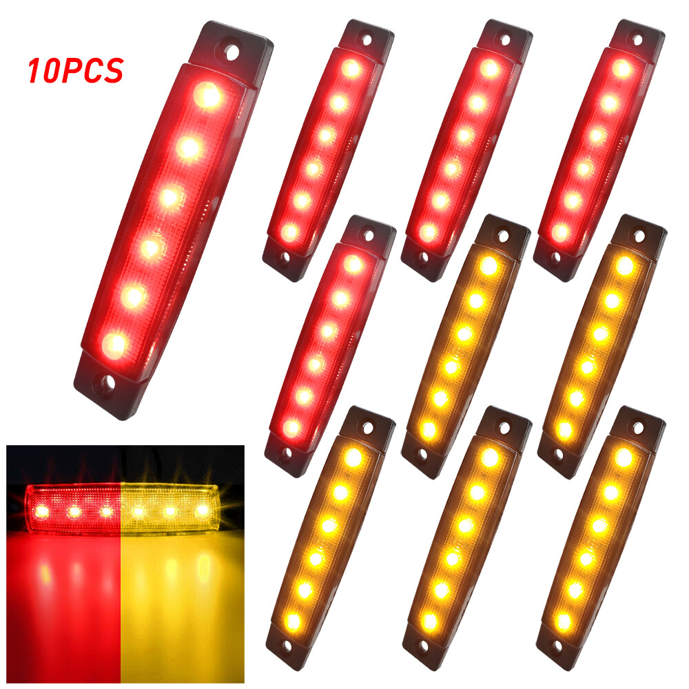 10-Pack LED Trailer Marker Lights - Red/Amber Dual-Color Front & Rear Side Lights Compatible with MACK, Peterbilt, and White Trailers - Durable, Weatherproof, and Energy-Efficient Design for Enhanced Visibility and Safety