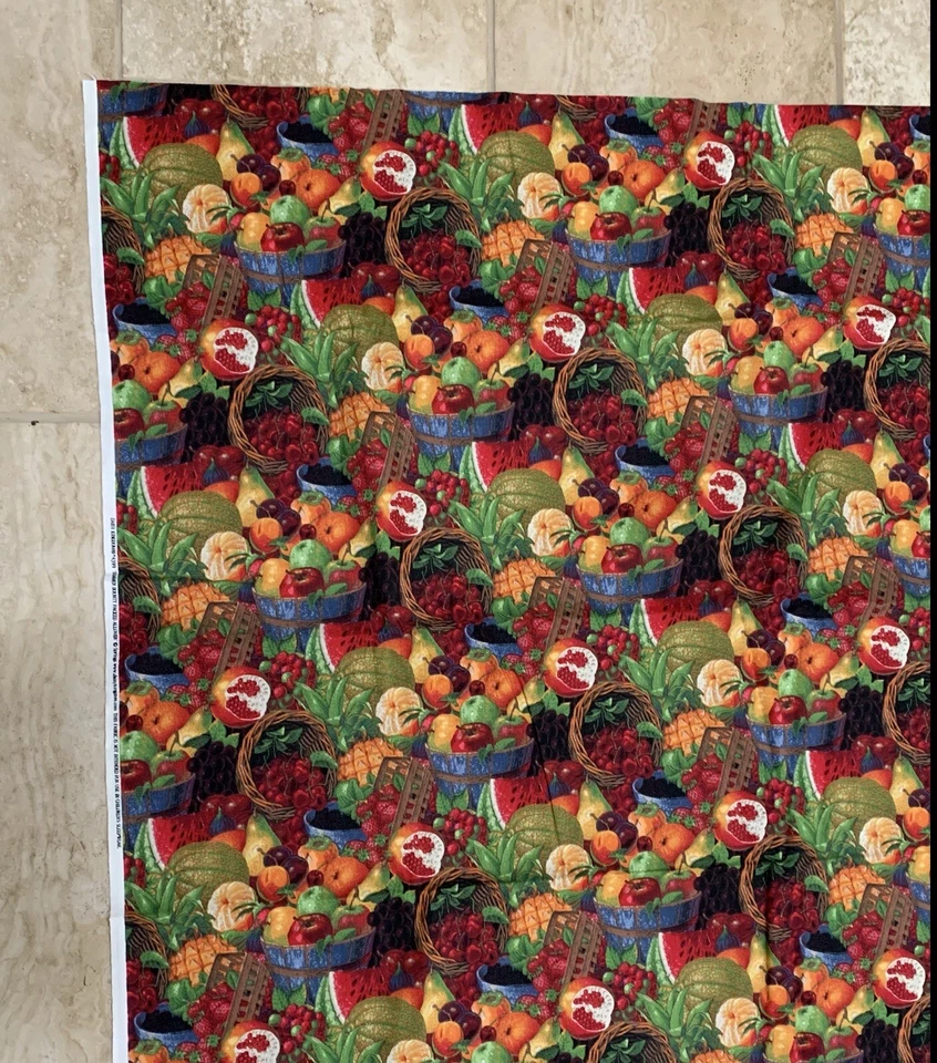 Tela Daisy Kingdom BTY #4399 Summer Bounty empaquetada por todas partes ~ Cesta de frutas ~ Nuevo de Lote Antiguo Foto 3 de 4