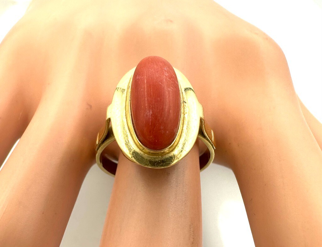 Bague Cocktail En Or 18 Carats Avec Corail - Taille 61 - Style Voyant Et Coloré