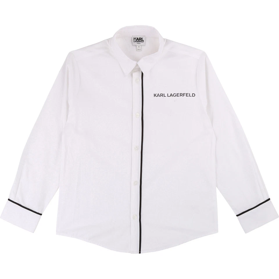 KARL LAGERFELD Kids Popeline Hemd weiß mit Logo Print schwarz Gr 10 - 16 jahre