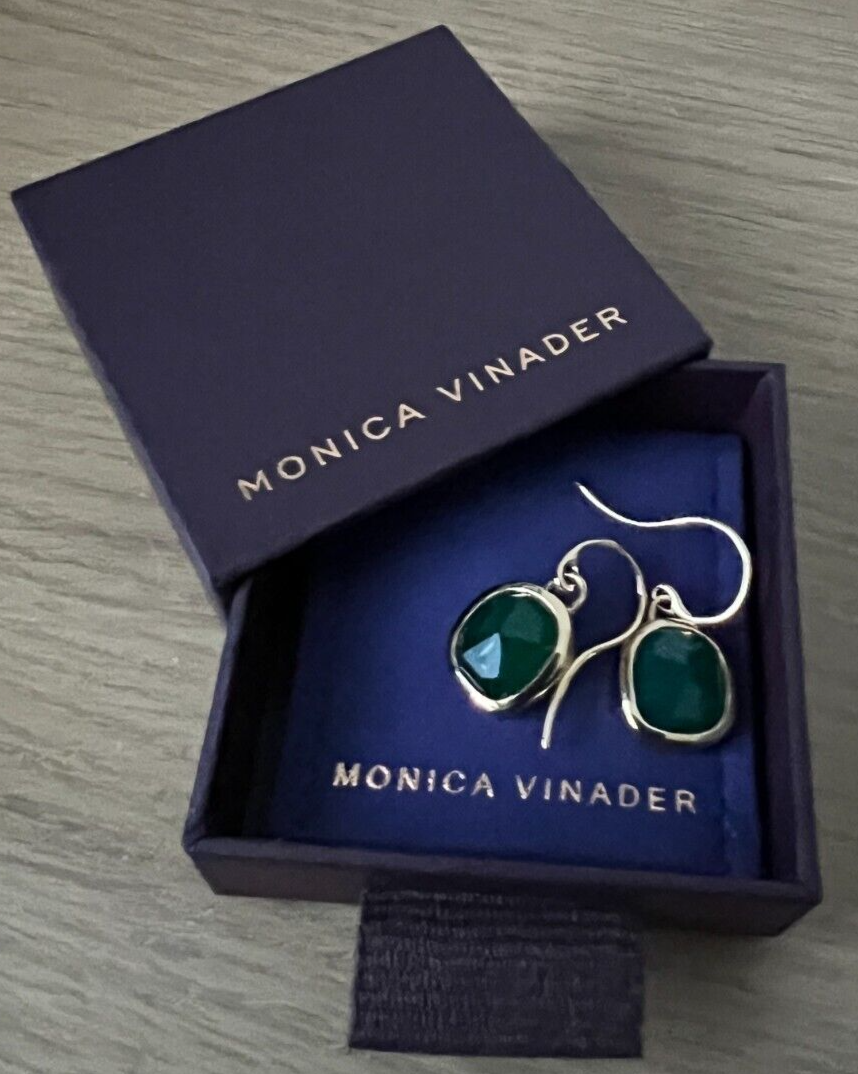 Monica Vinader Siren Wire Earrings 18k Gold Vermeil and Green Onyx