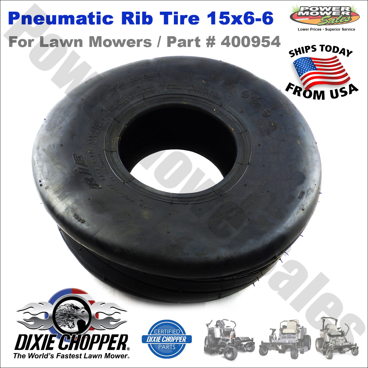 Genuine Dixie Chopper 15x6-6 Pneumatic Rib Tire for Mowers / ZT