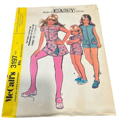 McCalls 3197 Girls Jumpsuit & Reversible Wrap Skirt Sewing Pattern Size 4