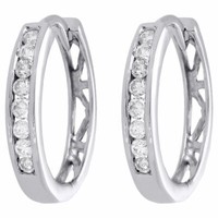 10K WeißGold Runde Diamant Channel-Set 15Mm Scharnier Creolen 0,25 Ct.