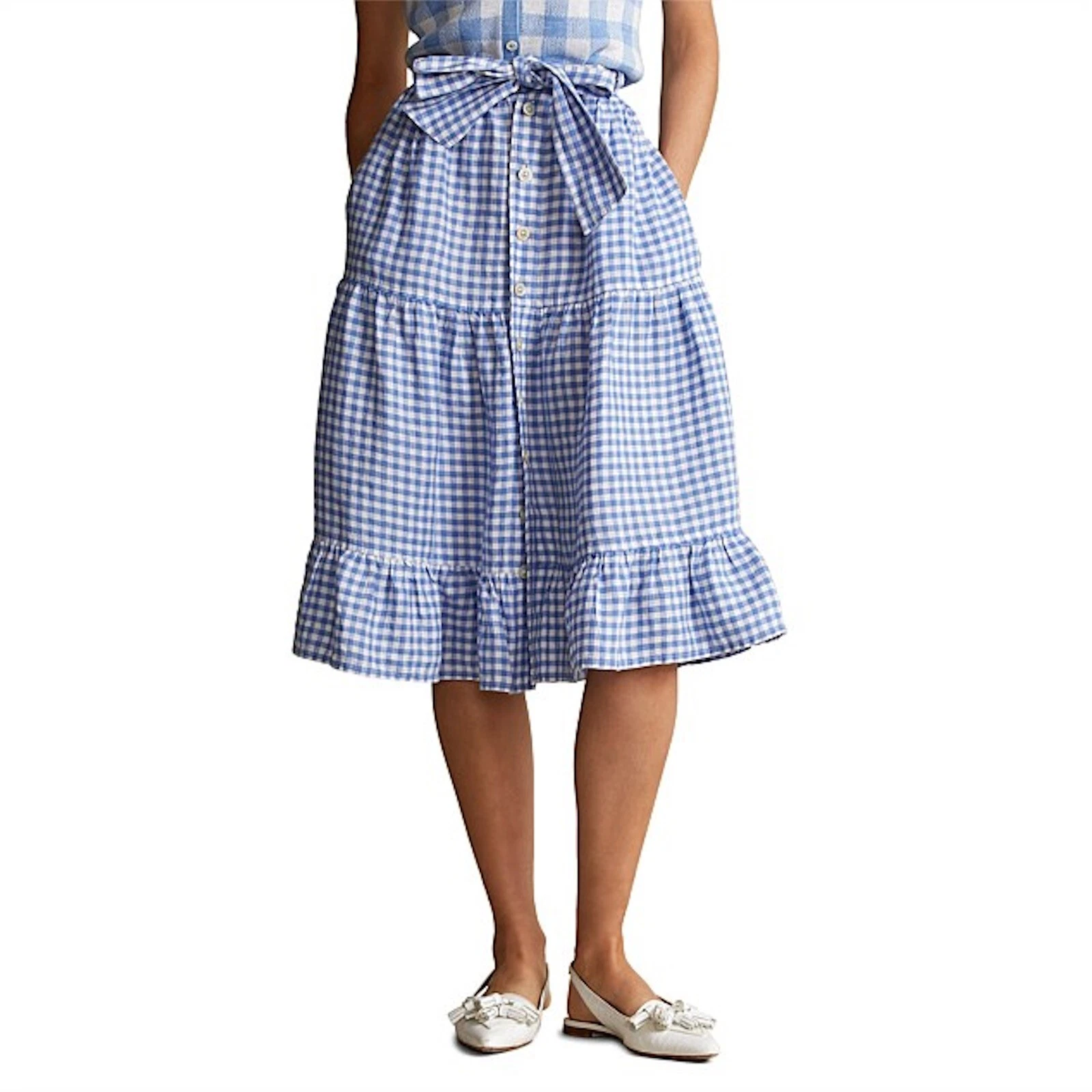 NWT New $198 Polo Ralph Lauren Gingham Linen Tiered Midi Blue White Skirt Size 8
Opens in a new wind