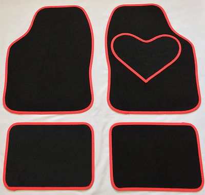 BLACK CAR MATS RED HEART HEEL PAD FOR CITROEN C1 C2 C3 PICASSO DS3 C4 DS4