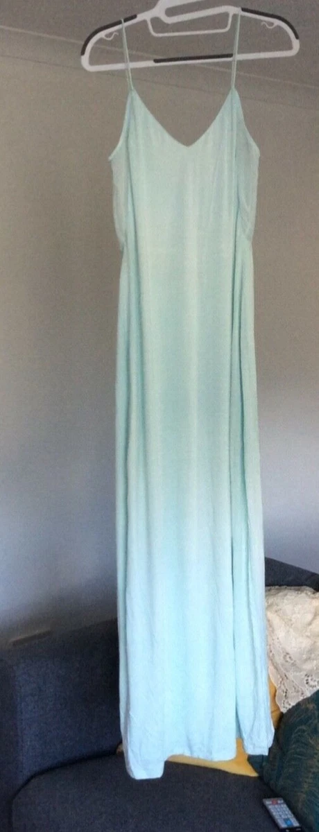 Zara duck egg blue maxi dress sheer low cut back spaghetti straps
