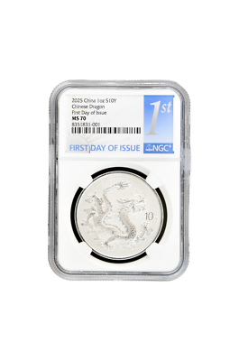 China 2025 Dragon 1 oz Silver MS-70 NGC (First Day of Issue