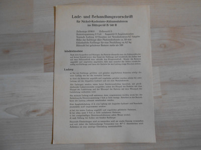 Lade-und Behandlungsvorschrift für Nickel-Kadmium-Akkumulatoren im Blitzgerät B 