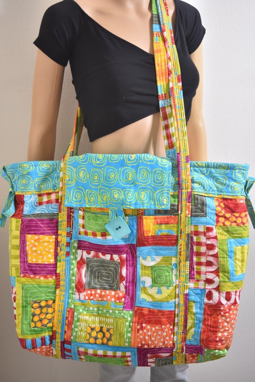 Patchwork Boho Bag Colorful Oversize Quilted Cros… - image 3