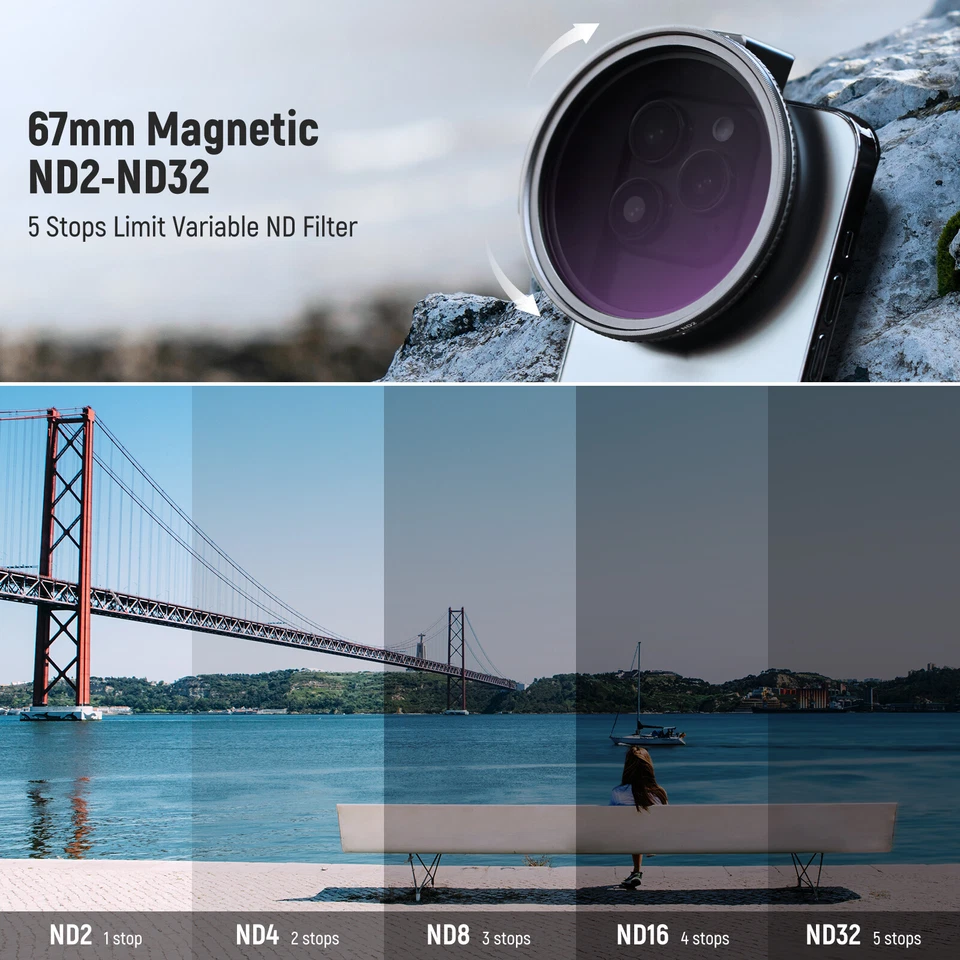 NEEWER 67mm Clip On Variable ND2-ND32 Phone Lens Filter Ki with Magnetic Ring - Image 3 of 4