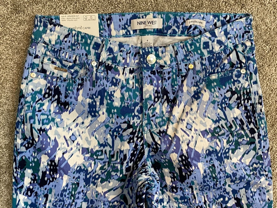 $60 Nuevo con Etiquetas Pantalones Capri Nine West Para Mujer Elastizados Pierna Relajada Chrystie Azul Talla 4-16 Foto 3 de 4