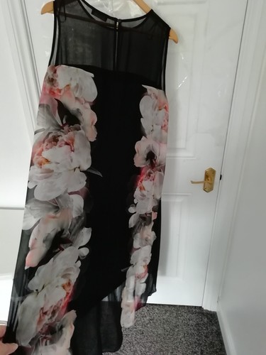 Wallis Gr. 18 schwarz grau rosa Blumen Lagenlook Kleid schmeichelhafter Stil gefüttert - Bild 10 von 12