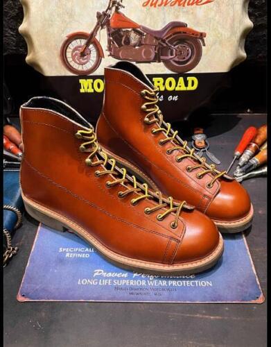 Genuine Leather Men Handmade Vintage Motorcycle Casual Work Boots Shoes - Picture 3 of 7