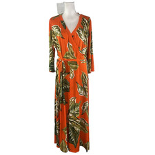 Mlle Gabrielle Dress Plus sz 3X Orange Tropical Slinky Midi Modest Wedding Beach