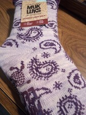 MUK LUKS Cabin Socks Slipper Sherpa lined Fleece Grip Paisley PURPLE L/XL 8-10 