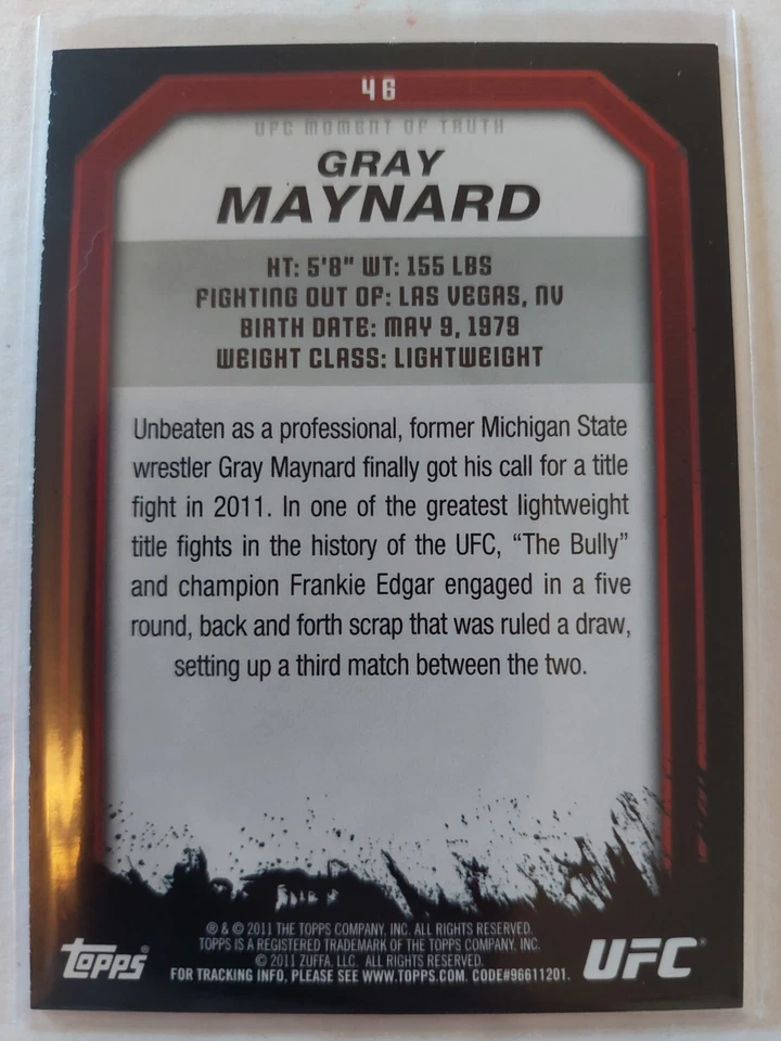 Gray Maynard #46 2011 Topps UFC Moment of Truth Gold Parallel - Image 2 of 2