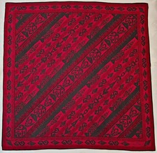 SCARF VINTAGE AUTHENTIC ETIENNE AIGNER LOGO AZTEC ART BURGUNDY SILK 34" SQUARE