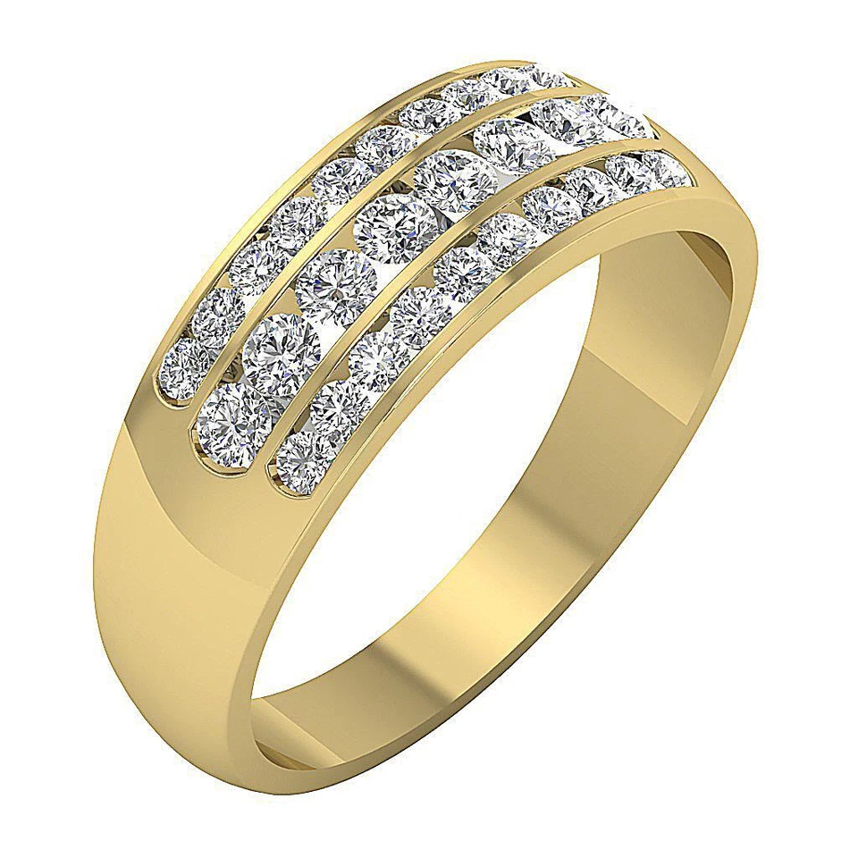 Anillo de boda VVS F 1,00 quilates diamante genuino cultivado en laboratorio de 14 quilates oro blanco macizo 3 filas Foto 3 de 4