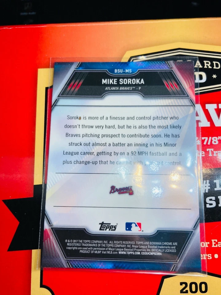 2017 Bowman Chrome Mike Soroka Scouts Top 100 Braves bsu-ms V253 - Image 3 of 3