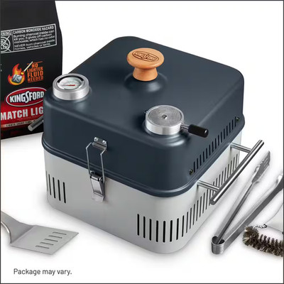 Portable Charcoal Grilling Kit in Gray with 4 Lb  Charcoal and Grilling Tools